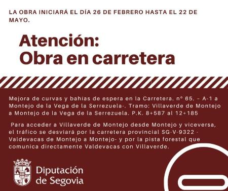 Imagen Las obras de refuerzo del firme en la SG-V-3311 obligan a cortar el tráfico por esa carretera entre Carbonero de Ahusín y Añe los días...